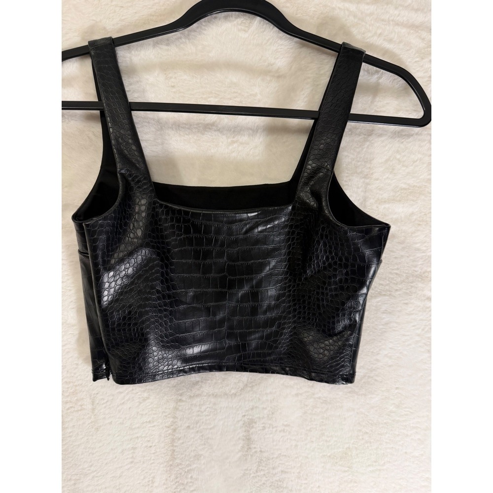 Express Body‎ Contour Cropped Tank Top Womens Small Black Faux Leather Croc